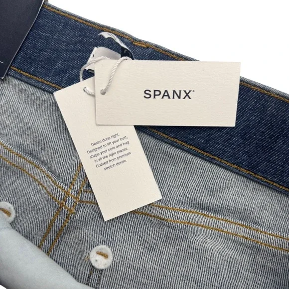 NWT Spanx Flare Jeans XL Tall Dark Wash High Rise Pull On Shaping Stretch Denim - Picture 4 of 8
